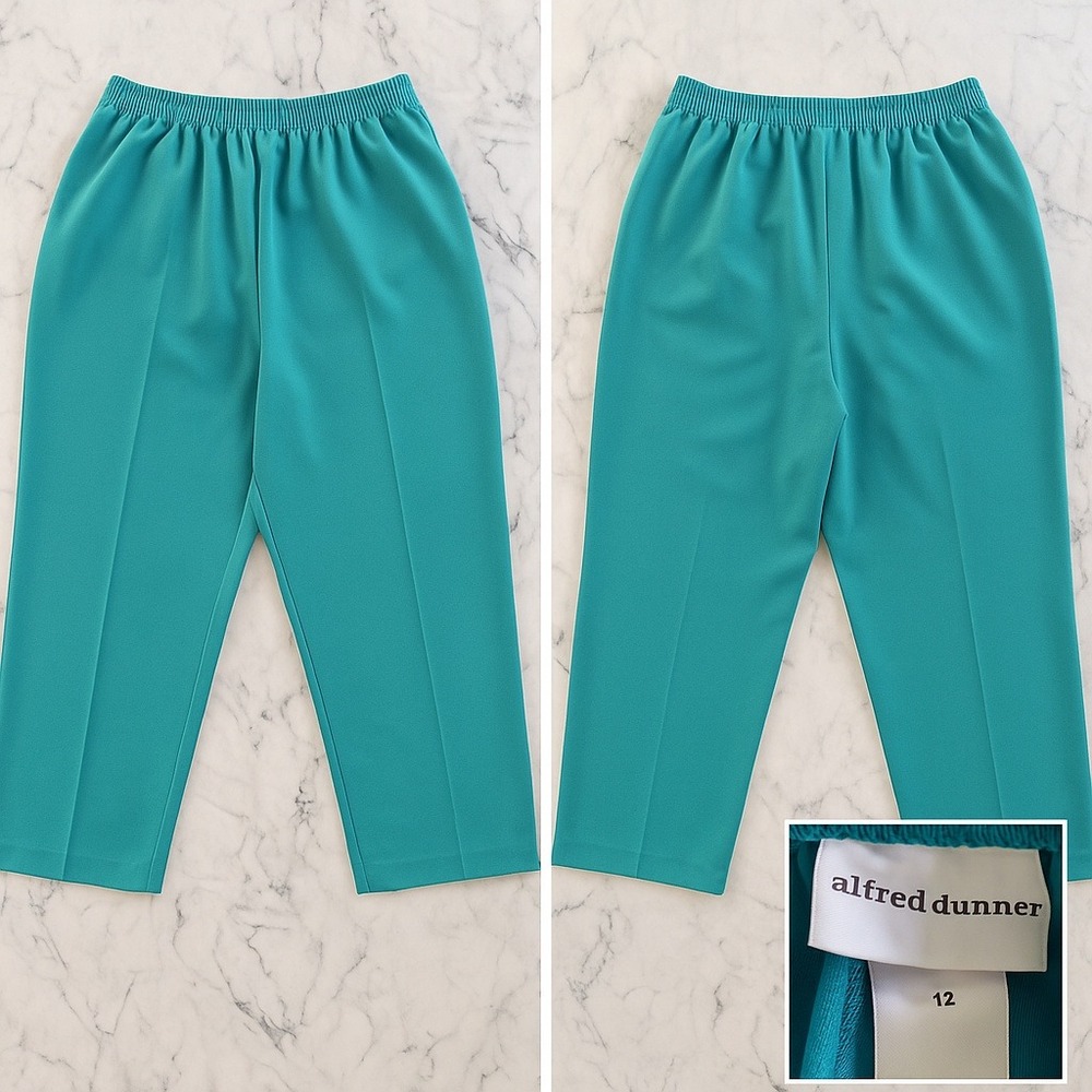 Alfred Dunner Pants Women‎ Sz 12 EUC Aqua Elastic Waist Pockets Workwear Mature